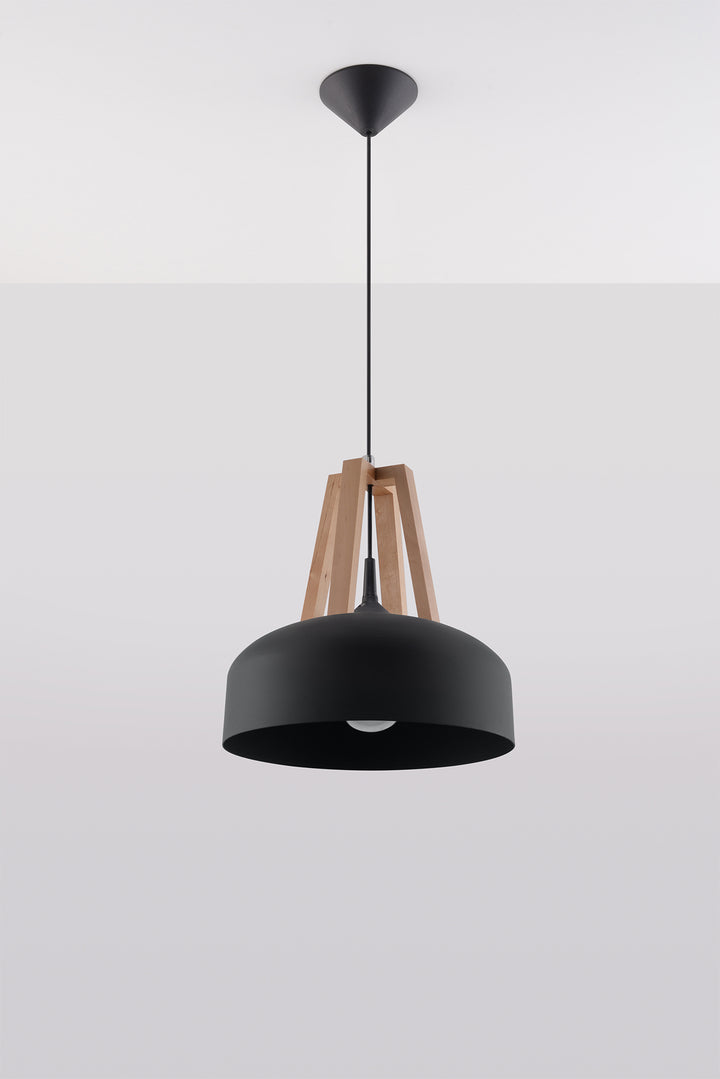 Pendant lamp CASCO black natural wood